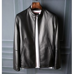 Spring And Autumn Haining Genuine Leather Clothing Men's Sheepskin Short Leather Jacket Handsome Motorcycle Stand Collar Casual Thin Coat Trend