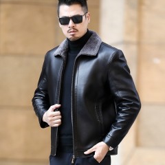 Haining Middle-Aged And Elderly Leather Jacket, Men's Fur Integrated Casual Thickened Plush Sheep Leather Jacket Short Jacket