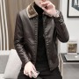 Winter New Men's Leather Jacket PU Middle-Aged Lapel Jacket Casual Jacket Fur Integrated Men's Leather Jacket Dad's Outfit