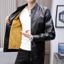 Men's Jacket With Plush And Thickened Leather, Youth Standing Collar Jacket, Casual Leather Jacket, PU Leather, Autumn And Winter Short Jacket, Men's Jacket