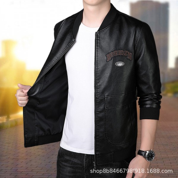 Cross Border European And American Trend Handsome Loose Fitting Leather Jacket For Men's Motorcycle Wear, Ruffled And Handsome Men's Pilot PU Leather Jacket Jacket