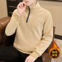 American Half Zip Panel Sweater Men's Plush And Thickened Autumn/Winter Fleece Fleece Mock Neck Loose And Warm Coat