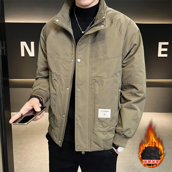 Men's Jacket With Thickened Cotton For Warmth And Comfort, Standing Collar Youth Jacket, Trendy And Versatile Thermal Outerwear