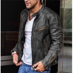 Wholesale Of Autumn And Winter Men's PU Leather Jackets For Men's Youth Standing Collar Punk Men's Motorcycle Leather Jackets For Foreign Trade In Europe And America