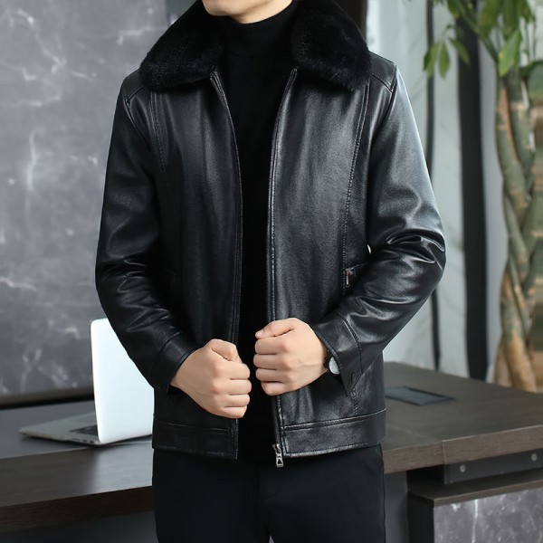 Wholesale Of Casual Leather Jackets For Middle-Aged And Elderly Men's New Plush And Thickened Fur Integrated Men's Autumn And Winter Outerwear