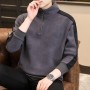 American Half Zip Panel Sweater Men's Plush And Thickened Autumn/Winter Fleece Fleece Mock Neck Loose And Warm Coat