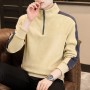 American Half Zip Panel Sweater Men's Plush And Thickened Autumn/Winter Fleece Fleece Mock Neck Loose And Warm Coat