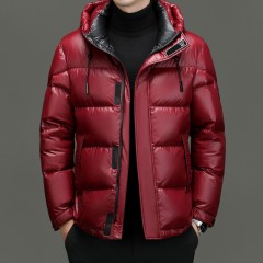 2023 Winter New Men's Mid Youth Hooded White Duck Down Black Gold Plush Thickened Warm Coat