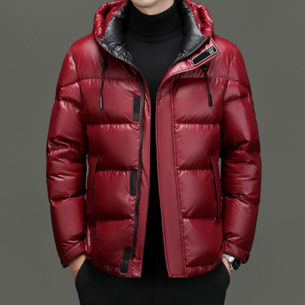 2023 Winter New Men's Mid Youth Hooded White Duck Down Black Gold Plush Thickened Warm Coat