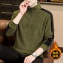 American Half Zip Panel Sweater Men's Plush And Thickened Autumn/Winter Fleece Fleece Mock Neck Loose And Warm Coat