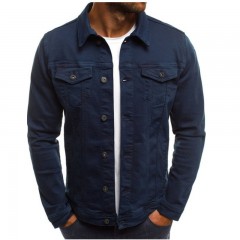 New Multi Pocket European And American Popular Men's Denim Jacket Casual Solid Color Jacket Cardigan Button Work Jacket