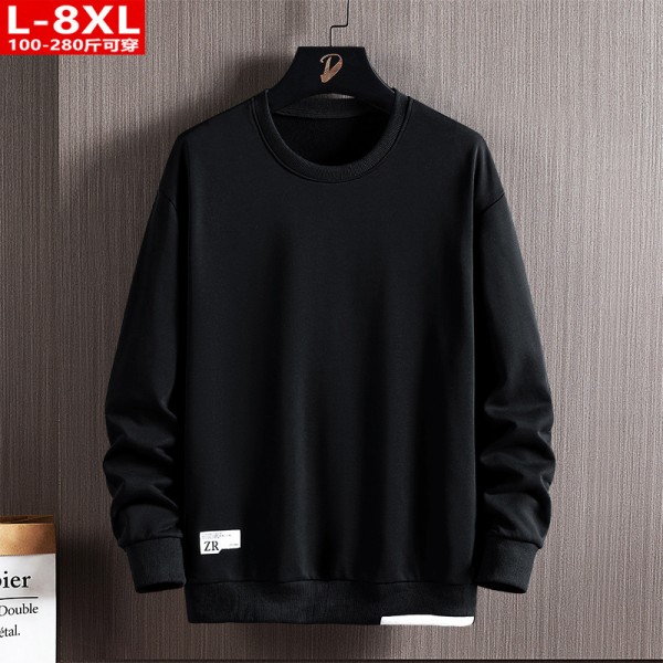 Spring And Autumn Trend Men's Round Neck Solid Cotton Sweater, Large Size Plus Fat Loose Sports Casual Top, Men's Coat