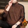 American Half Zip Panel Sweater Men's Plush And Thickened Autumn/Winter Fleece Fleece Mock Neck Loose And Warm Coat