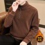 American Half Zip Panel Sweater Men's Plush And Thickened Autumn/Winter Fleece Fleece Mock Neck Loose And Warm Coat