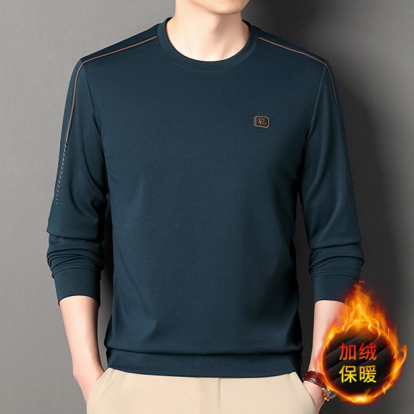 Men's New Round Neck Plush Sweater Casual Fashion Plush Thickened Long Sleeve Warm T-Shirt Underlay Sweater