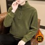 American Half Zip Panel Sweater Men's Plush And Thickened Autumn/Winter Fleece Fleece Mock Neck Loose And Warm Coat