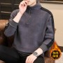 American Half Zip Panel Sweater Men's Plush And Thickened Autumn/Winter Fleece Fleece Mock Neck Loose And Warm Coat