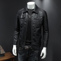 Foreign Trade Autumn And Winter New Men's Outerwear Casual Leather Jacket Men's Motorcycle Jacket Korean Version Lapel Men's PU Leather Jacket