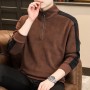 American Half Zip Panel Sweater Men's Plush And Thickened Autumn/Winter Fleece Fleece Mock Neck Loose And Warm Coat